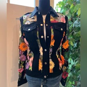 Beautiful floral embroidered black denim jacket